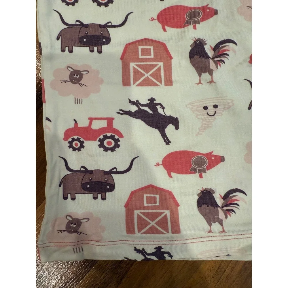 KicKee‎ Pants Kids 2T Farm Animals Pajama Set NWT barn cow chicken pig pink girl